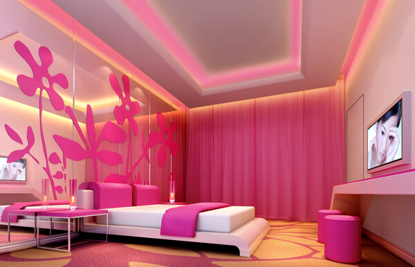 粉红色居室图片