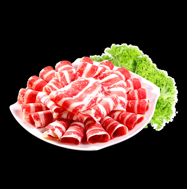 一片生菜和精致摆盘的精品肥牛卷