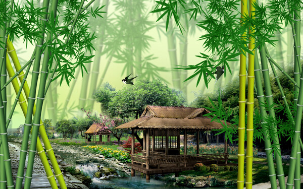 竹子风景背景墙
