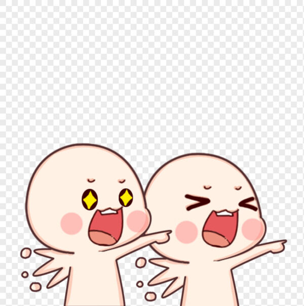 卡通小团子两眼发光张嘴兴奋大叫