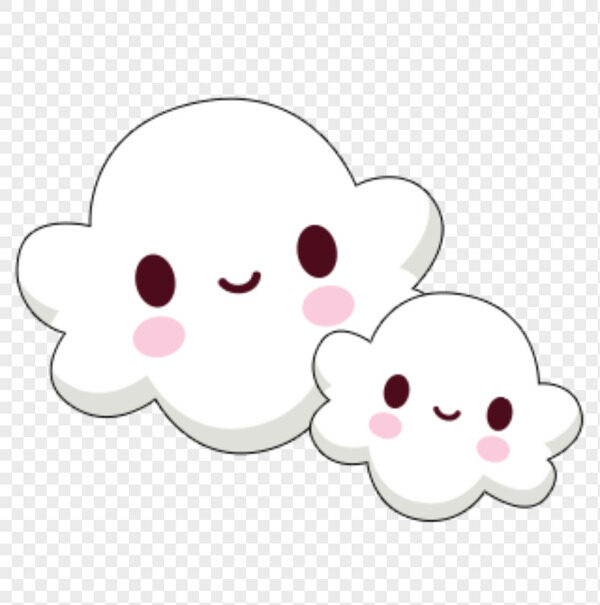 手绘卡通大眼微笑小红脸蛋白棉花云朵