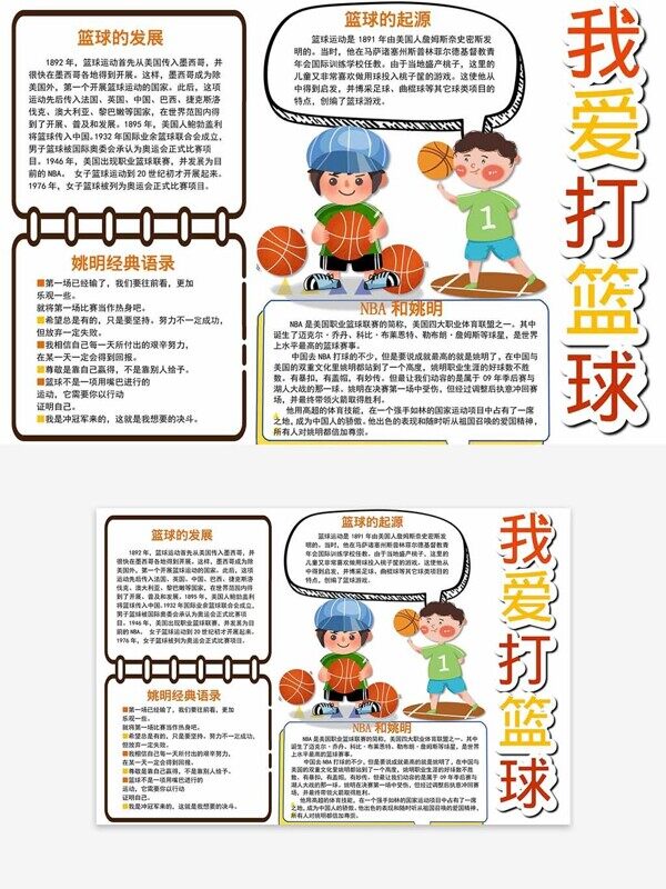 NBA介绍篮球发展爱运动卡通手抄报
