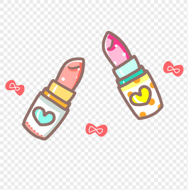 手绘卡通爱心粉橘色波点蝴蝶结口红