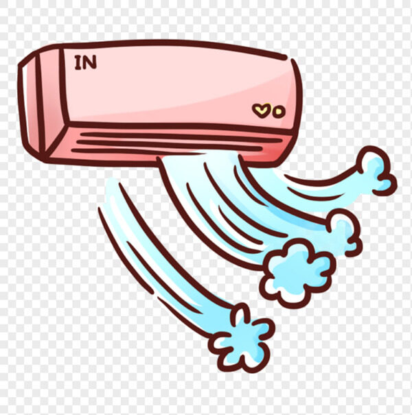 手绘夏日炎炎卡通挂墙空调冷风呼呼免抠图