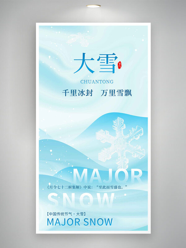 中国传统节气大雪晶莹雪花图案海报