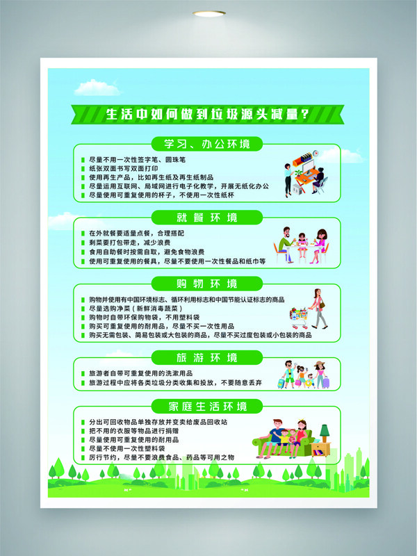 清新主题垃圾分类环保知识宣传公益展板