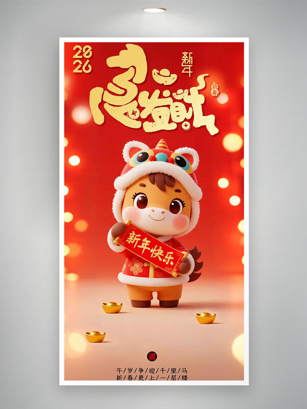 午岁争迎千里马新春更上一层楼创意节日海报