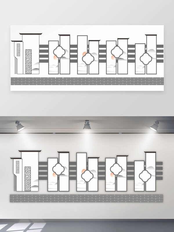 中式简约国风灰色调山水文化墙