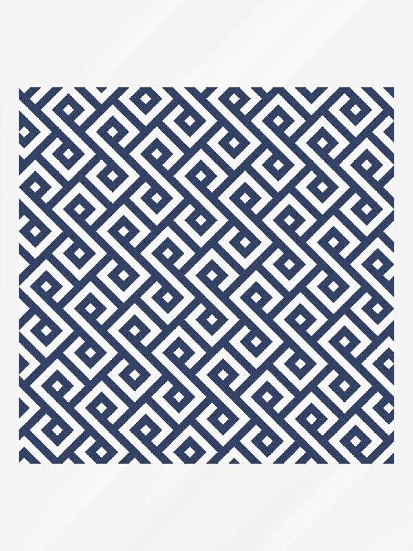 正方形8字迷宫造型花纹蓝白背景墙布设计