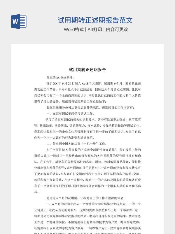 试用期转正述职报告范文
