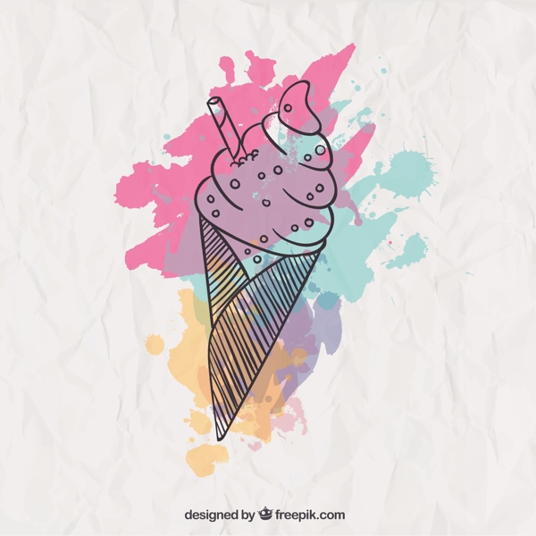 水彩画的冰淇淋