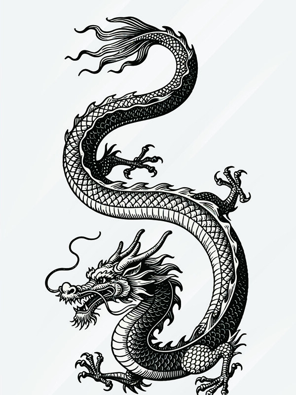 创意黑白线条传统中国龙图案