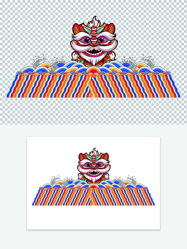 喜庆民俗文化剪纸风新年舞狮设计元素