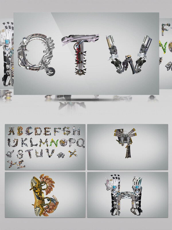 创意机械字母的变形组合动画AE模板