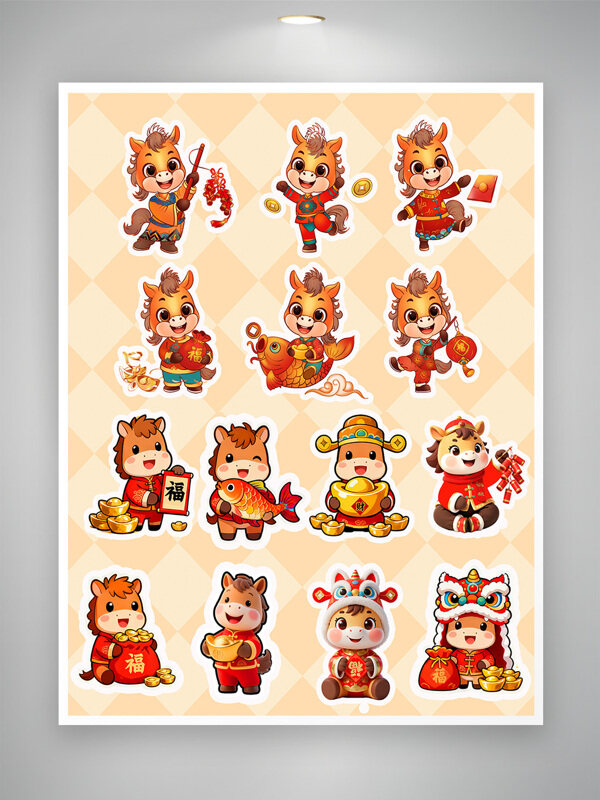 2026马年新春玻璃窗贴窗花贴纸手举牌