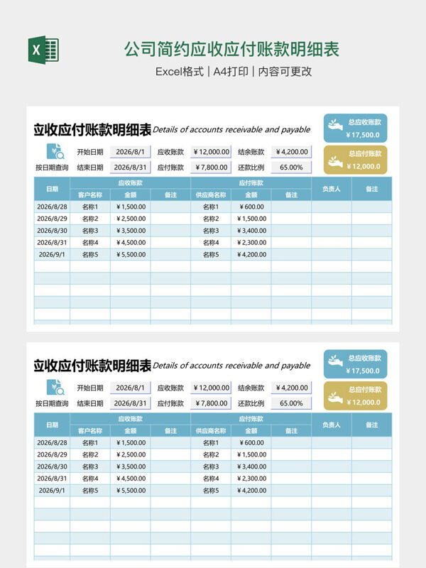 公司简约应收应付账款明细表