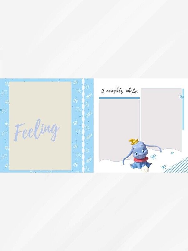 蓝色卡通小飞象小清新三宫格竖面排版相册样机