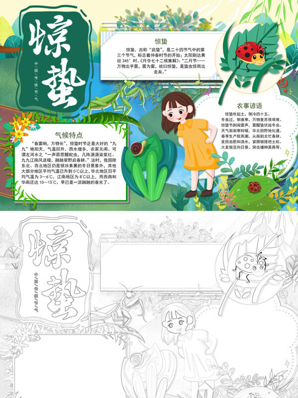 创意惊蛰节气介绍手抄报