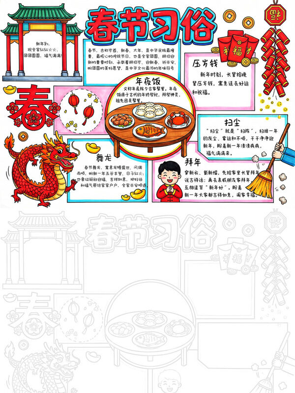 可爱简约春节习俗春节习俗手抄报
