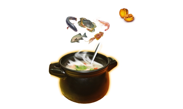 一砂锅美味粥食物蔬菜海鲜鱼肉素材