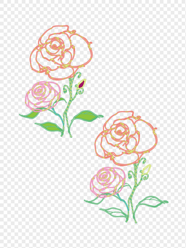  手绘玫瑰花牡丹花霓虹灯矢量图插画素材