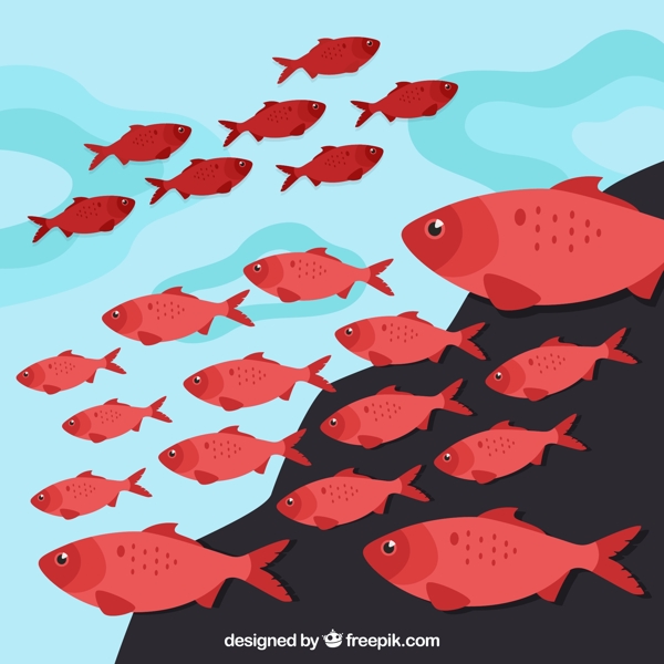 创意海底红色鱼群