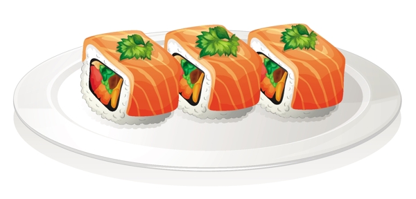 白色盘子上的寿司插画