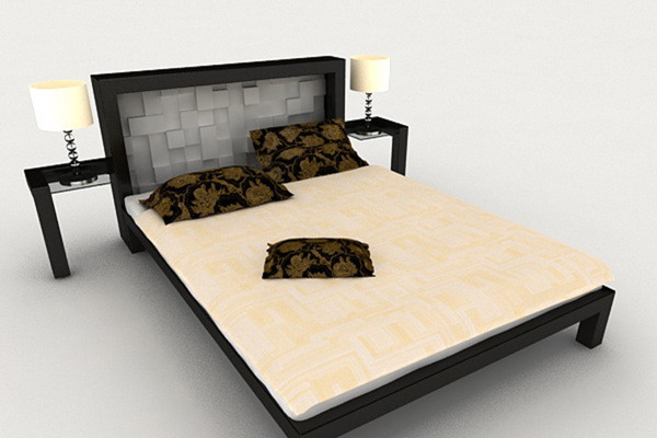 新中式简单双人床3d模型下载