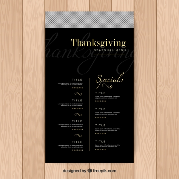 黑色感恩节菜单模板