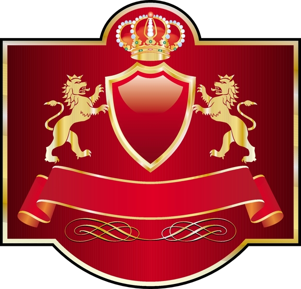 红狮子盾牌标签矢量