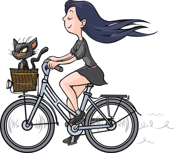 骑自行车的卡通美女