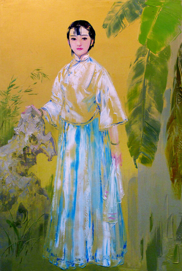 旗袍美女油画肖像图片