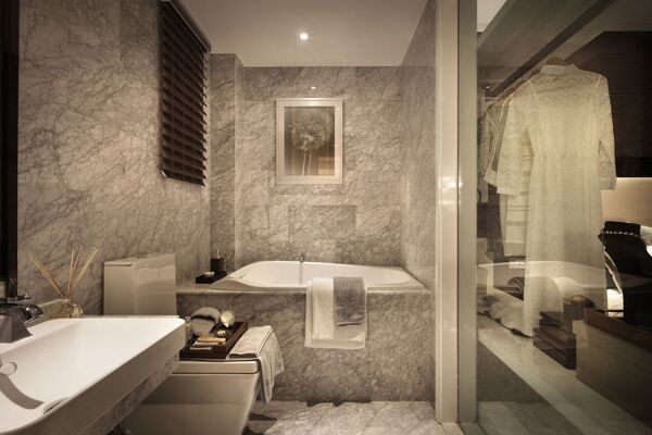 现代轻奢浴室雪花纹背景墙室内装修效果图