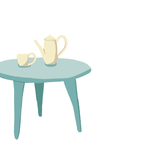 卡通桌子和茶具免抠图