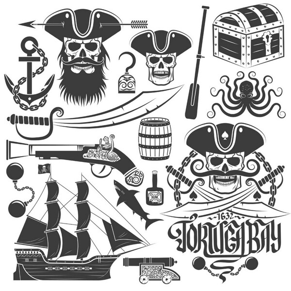 轮船海盗标签图片
