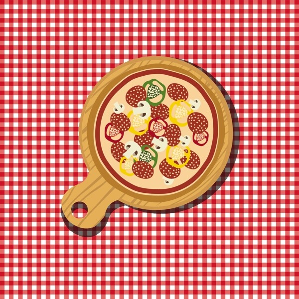 红色白色格子背景披萨插图