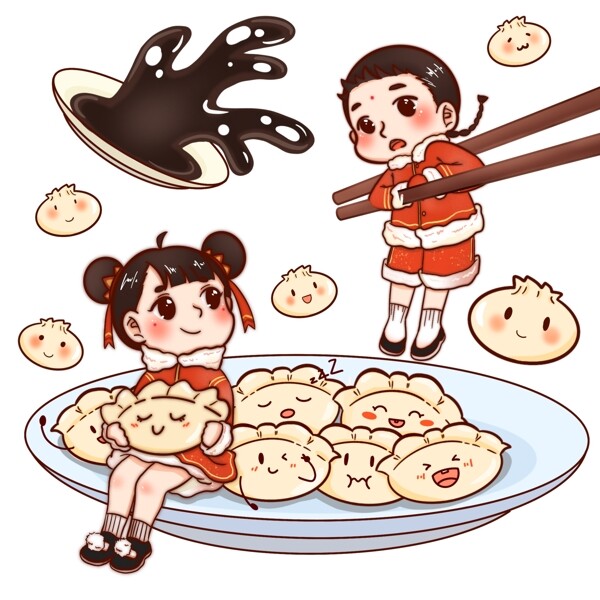 新年2019年中国孩子吃饺子