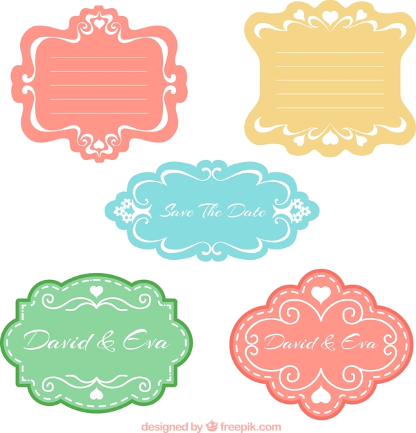 5款彩色花纹婚礼标签矢量素材
