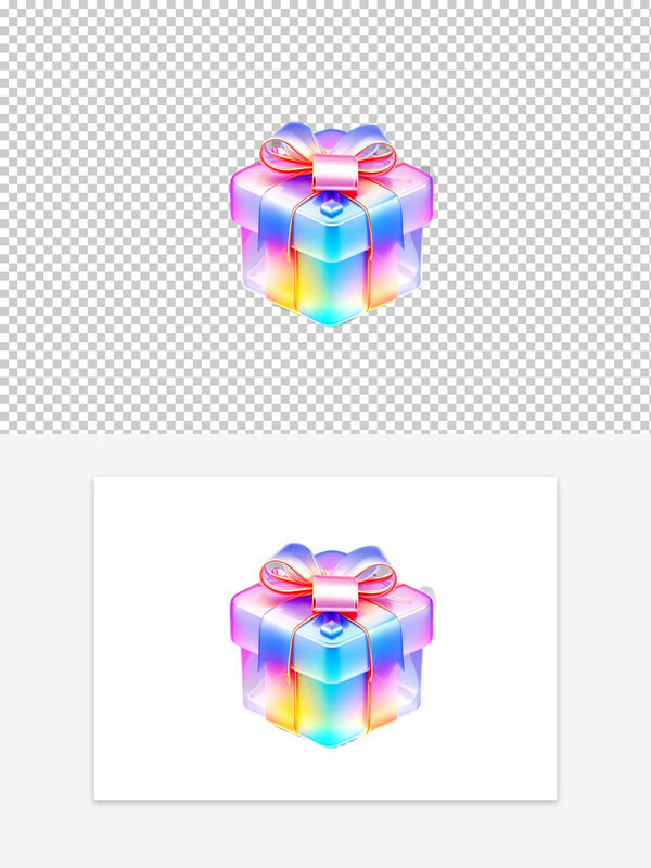 炫彩风可爱彩色3D礼盒图标素材