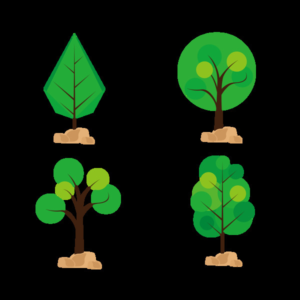 绿色卡通风格树木免抠png透明图层素材