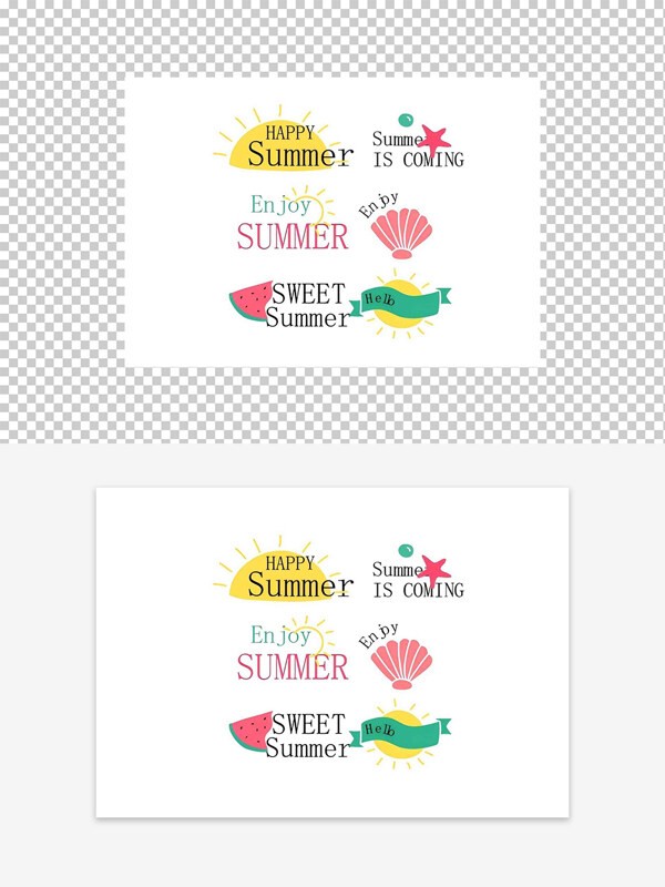 简约手绘夏日元素文字图案